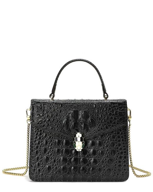 Tiffany & Fred Black Paris Embossed Leather Messenger Bag