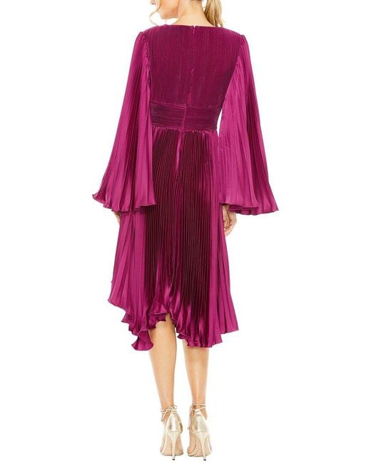 Mac Duggal Pink Pleated V-Neck Flare Sleeve Dress