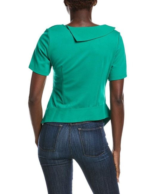 Gracia Green Asymmetrical Neck Ruched Detail Solid Top