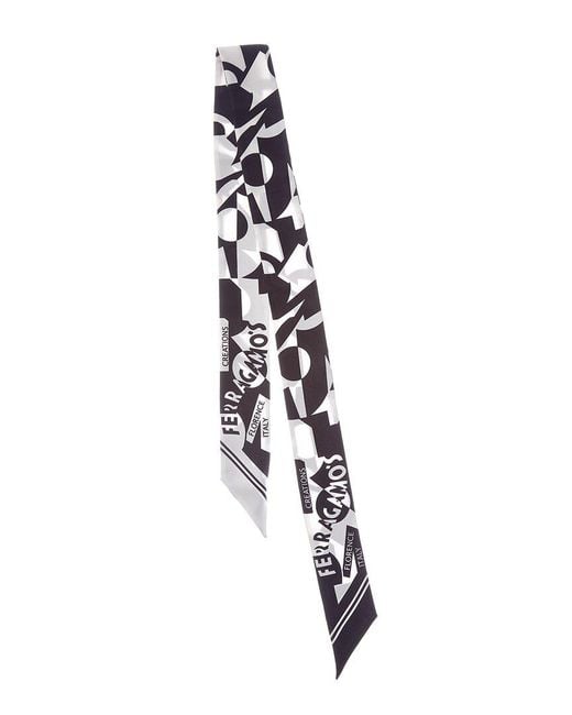 Ferragamo White Logo Printed Silk Scarf