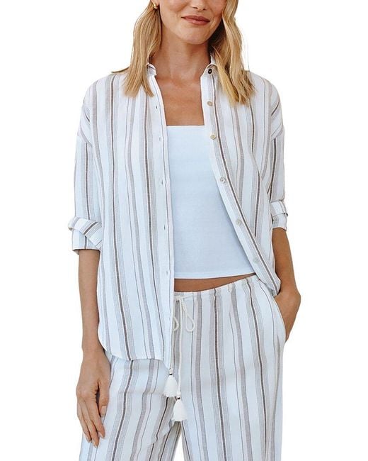 Bella Dahl Blue Oversized Clean Linen-Blend Shirt