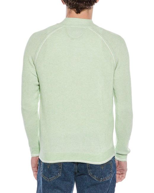 Raffi Green English Rib 1/4-Zip Mock Neck Sweater for men