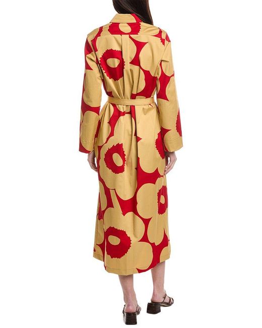 Marimekko Red Molla Unikko Button Front Maxi Dress