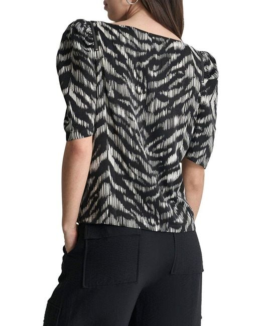 DKNY Black Asymmetrical Short Sleeve Top