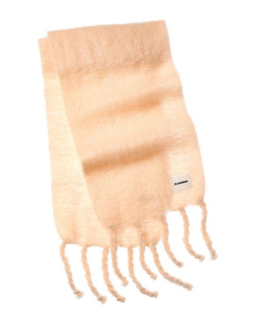 Jil Sander Natural Logo Long Mohair & Wool-blend Scarf
