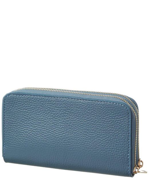 Persaman New York Blue Xenia Zip Leather Continental Wallet