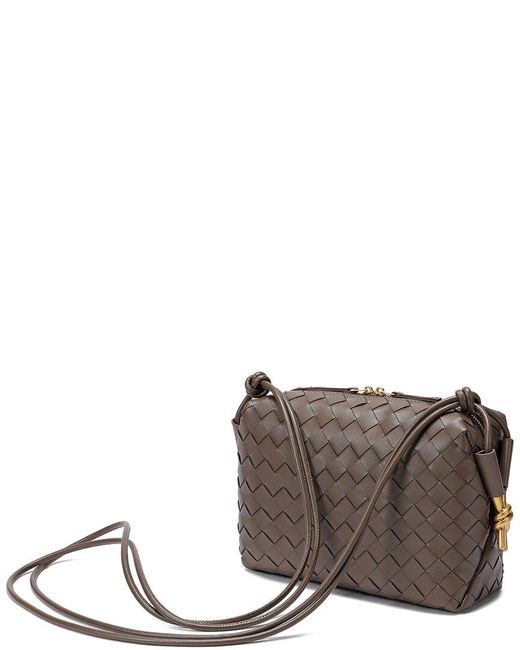 Tiffany & Fred Paris Gray Large Hand-Woven Leather Messenger Bag
