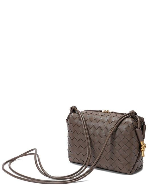 Tiffany & Fred Paris Gray Large Hand-Woven Leather Messenger Bag
