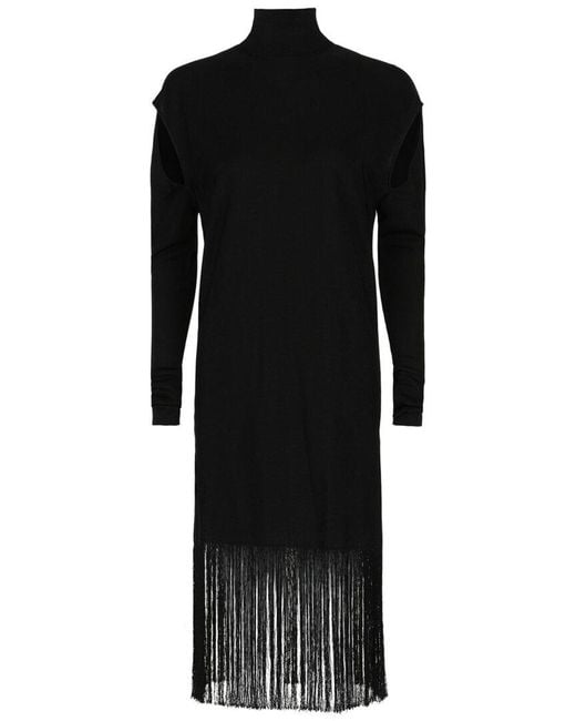 Ferragamo Black Cutout And Fringe Hem Dress