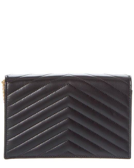 Saint Laurent Black Cassandre Matelasse Leather Wallet On Chain