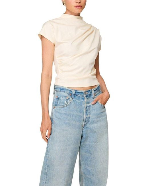 Line & Dot Blue Archer Draped Top