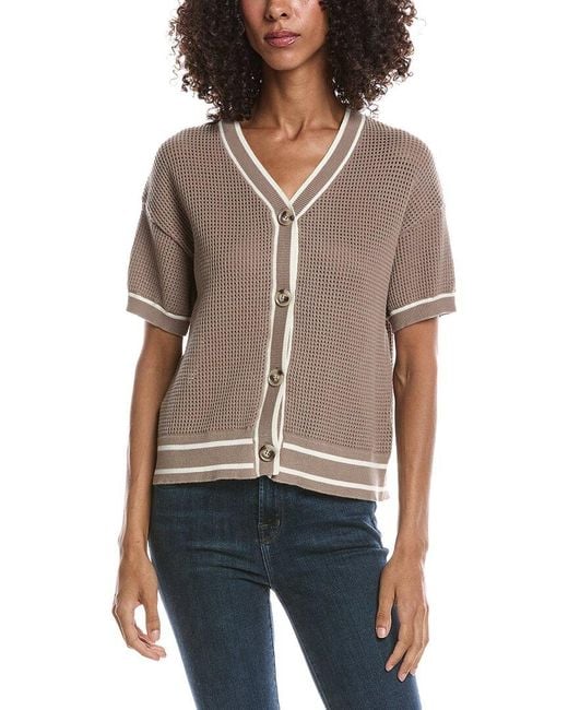 Bernardo White Basketweave Tipped Cardigan