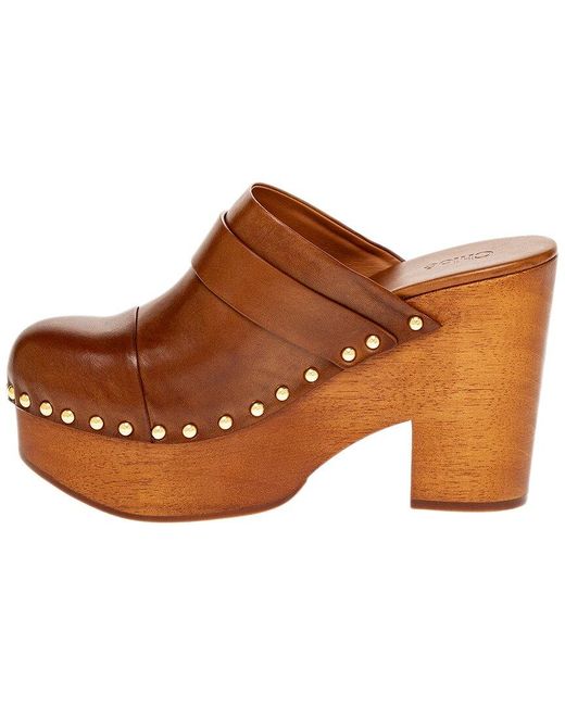 Chloé Brown Jeannette Leather Wedge Clog