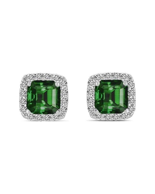 Genevive Jewelry Green Silver Cz Square Earrings