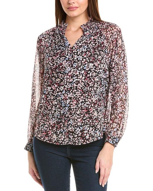 Jones New York Multicolored Peasant Button-Front Blouse