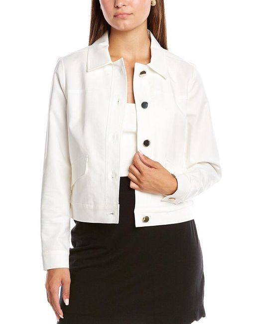 Anne Klein Cotton Double Weave Jacket in White | Lyst