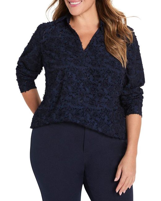 NIC+ZOE Blue Plus Any Occasion Clipped Jacquard Top