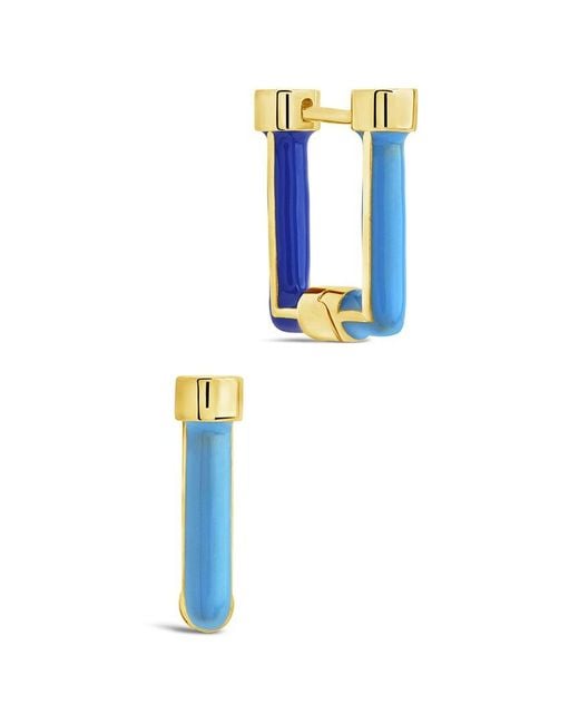 Sterling Forever Blue 14k Plated Enamel Shayla Hoops