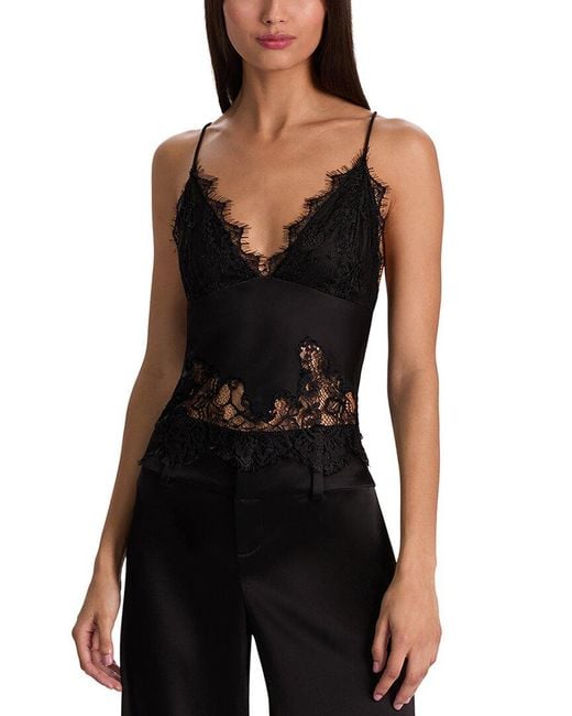 Alice + Olivia Black Claudia V-Neck Lace Slip Top