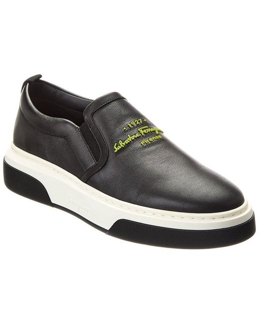 Ferragamo Black Cassina Saddle Leather Sneaker for men