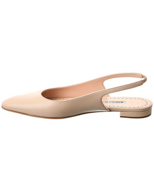 Manolo Blahnik Natural Sawra Leather Slingback Flat