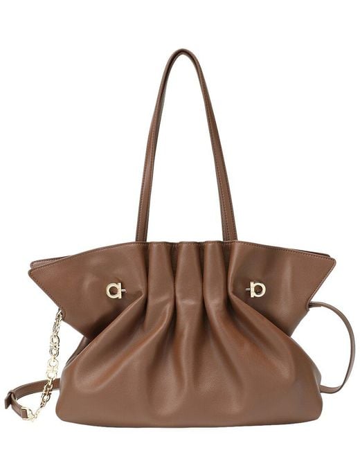 Tiffany & Fred Paris Brown Soft Pleated Leather Shoulder Tote