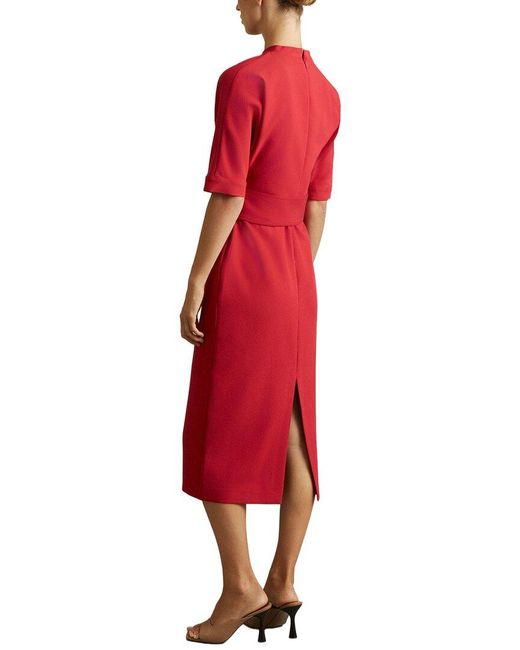 Reiss Red Naya Short Sleeve Tailor Dress