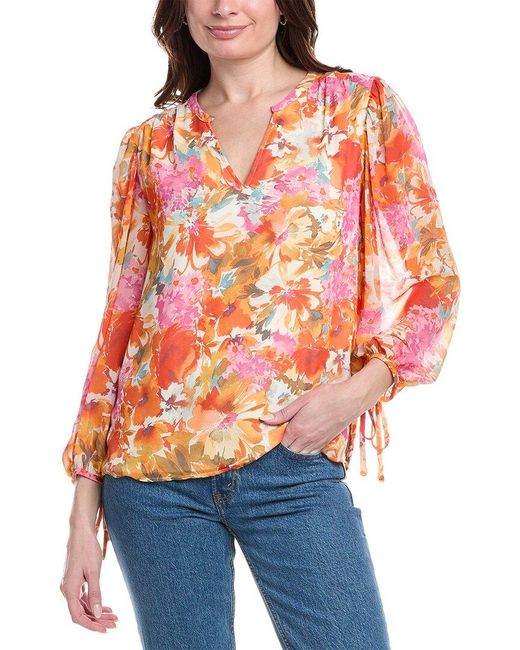 Vince Camuto Orange Puff Sleeve Blouse