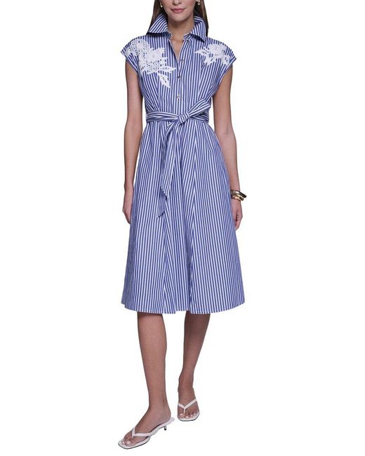 Halston Heritage Blue Midi Stripped Shirt Dress