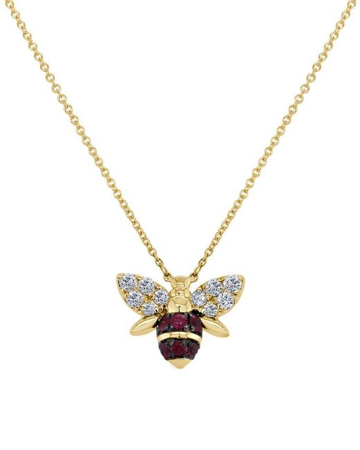 Sabrina Designs Metallic 14k 0.88 Ct. Tw. Diamond & Ruby Bumble Bee Pendant Necklace
