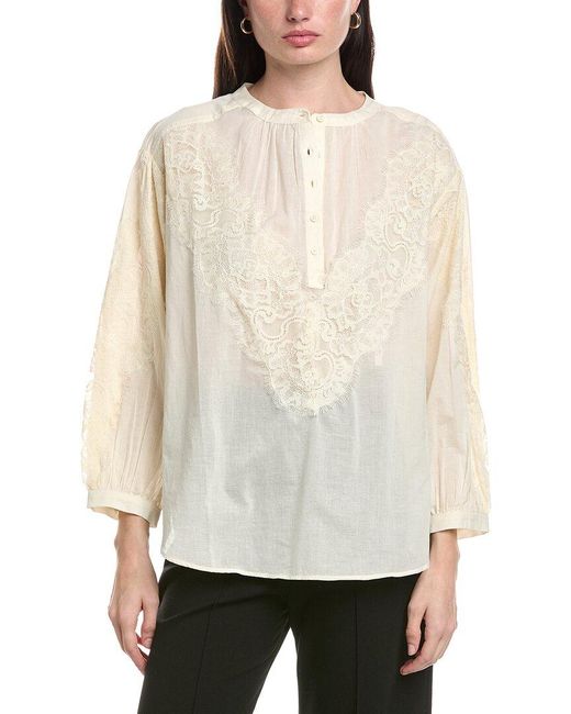 Vince Camuto White Lace Half Placket Blouse