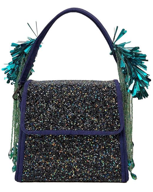 Simitri Blue Hand-Embroidered Trapeze Bag