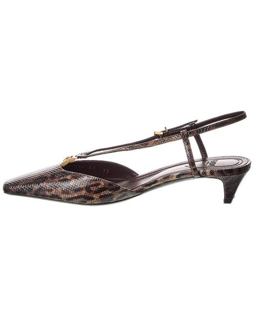 Fendi Brown Ffold Snakeskin Slingback Pump