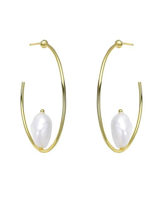 Genevive Jewelry Metallic 18K Over 14Mm Freshwater Pearl Earrings