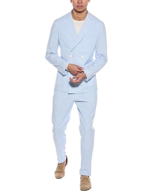 Boss Blue 2Pc Seersucker Slim Fit Suit for men