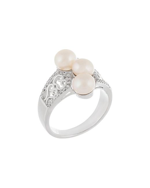 Splendid White Rhodium Plated Silver 6-7mm Freshwater Pearl Ring