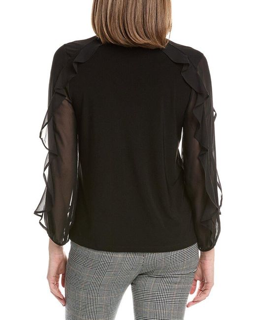 Anne Klein Black Ruffle Tie Neck Top