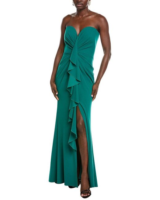 Tadashi Shoji Green Solid Maxi Dress
