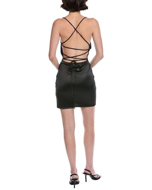 Marion Black Satin Rhinestone Mini Dress
