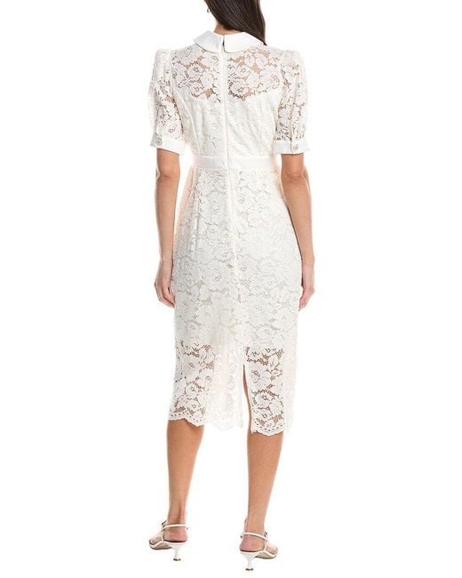 Tahari White Short Sleeve Lace Midi Dress