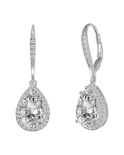 Rachel Glauber Metallic Silver Cz Pear Drop Earring