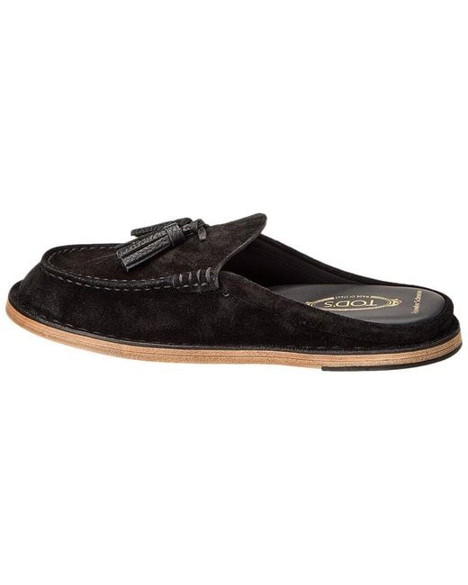 Tod's Black Suede Tassel Mule Slip-On Shoes