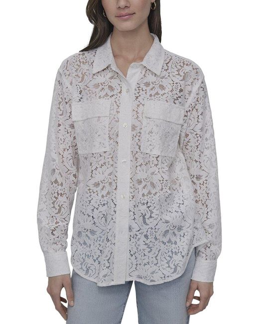 DKNY Gray Lace Button Front Shirt