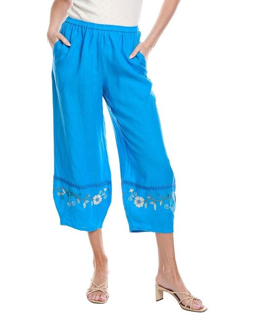 Johnny Was Blue Linen Barrel Pant
