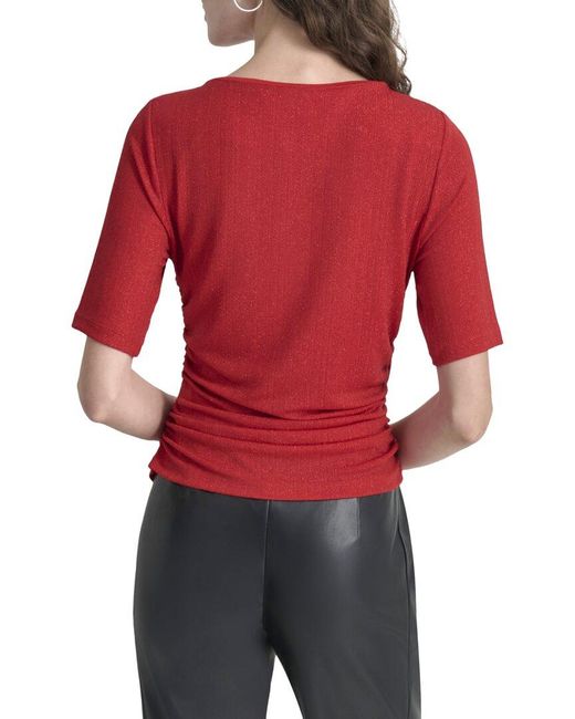 DKNY Red Ruched Side Shirt