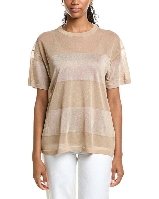 Kenneth Cole Natural Shiny Semi Sheer Stripe Top