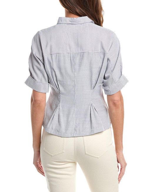 Max Studio Gray Roll Cuff Pintuck Button Front Shirt