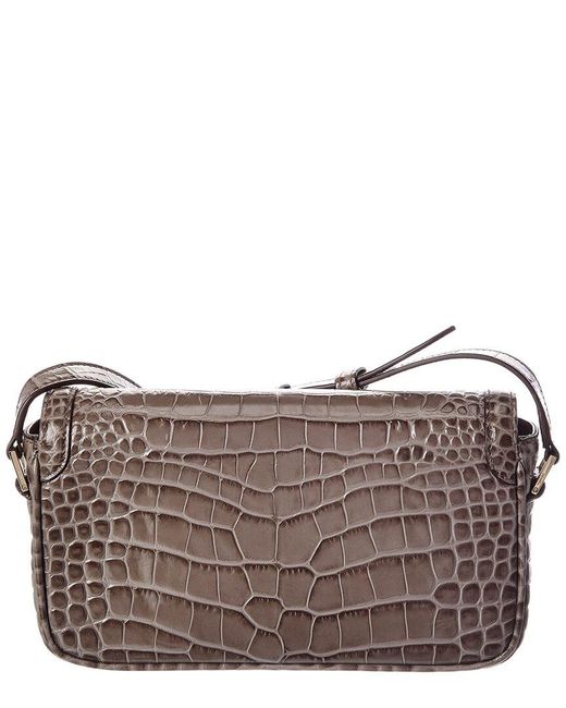 Tom Ford Gray Croc-Embossed Leather Shoulder Bag