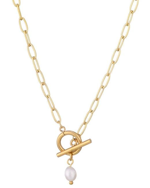 Adornia Metallic 18K Plated Stainless Steel 3-4Mm Pearl Tarnish-Resistant Toggle Necklace