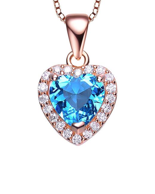 Genevive Jewelry Blue 18k Rose Gold Vermeil Cz Heart Pendant